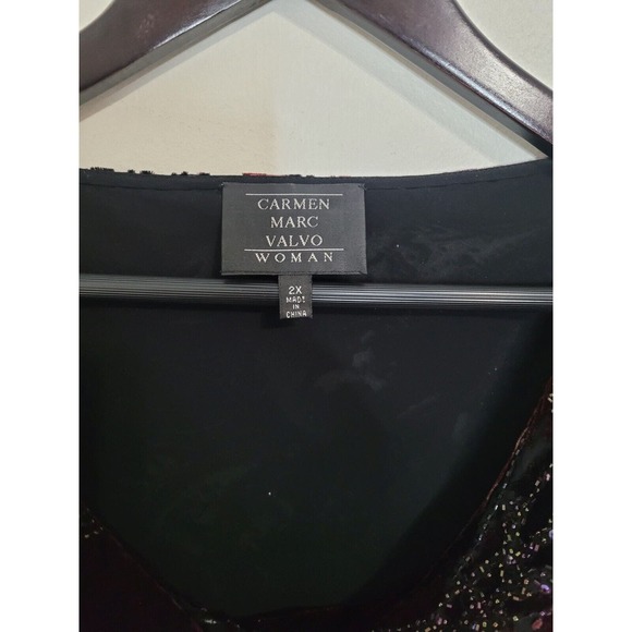 Carmen Marc Valvo Size 2x Bell Sleeve Cowl Neck Paisley Velvet Top Blouse Gothic - Picture 10 of 12